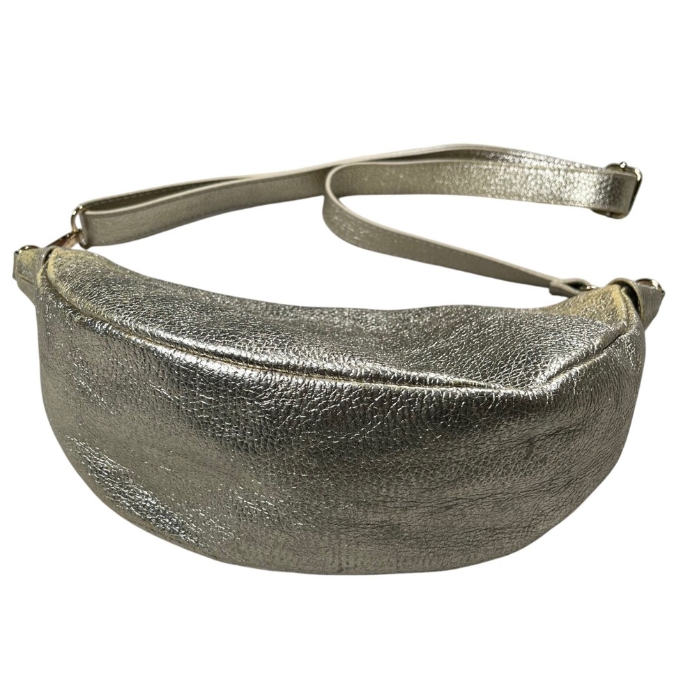 Elie Beaumont London Sling Bag Small Gold Metallic Leather Crossbody Hobo READ
